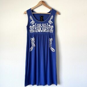Cottage Core Blue & White Embroidered Sleeveless Grace Elements Small Dress